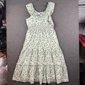 Mikarose Dress Womens Large Sage Green Floral York Ruffle Maxi Tiered Summer NWT